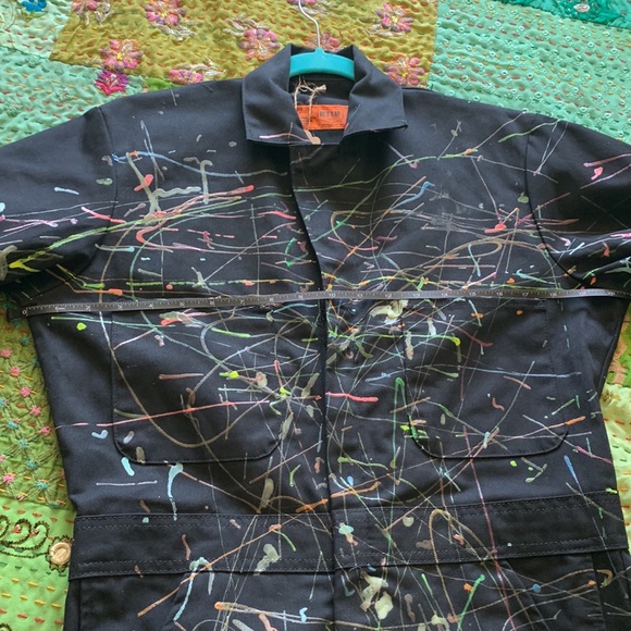 Vintage 90s Red Kap black utility coveralls, puffy paint splatter design - Picture 15 of 15